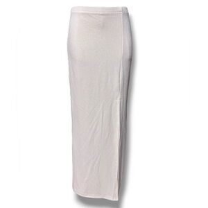 CIDER Beige Semi-Sheer Ribbed Knit Maxi Skirt with Front Slit Size Medium